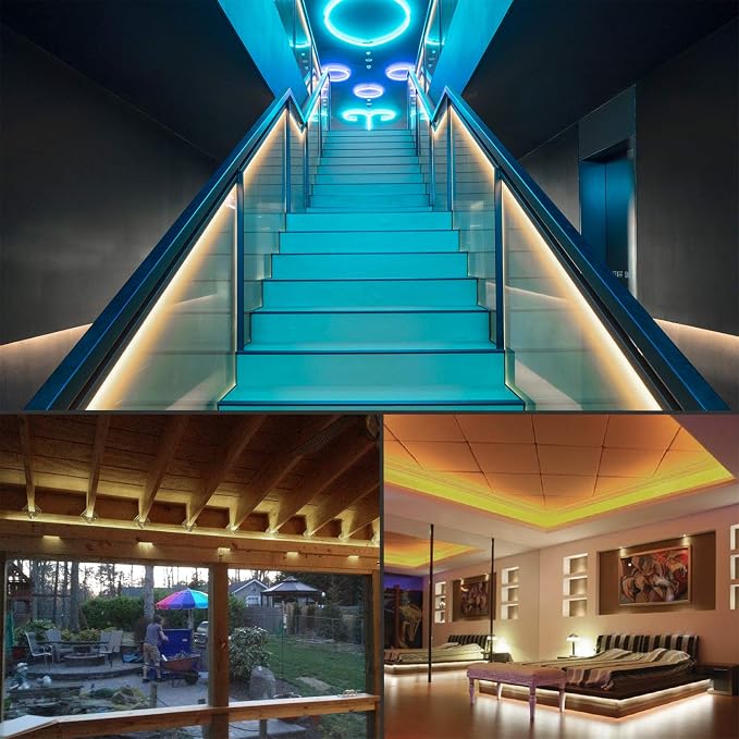 16.4ft Warm White 3000K Strip Light ETL | Waterproof, connectable up to 12 strips. 50,000hr lifespan. Indoor/outdoor mood lighting for home, patio, Christmas.