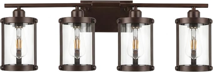 4-Light Oil Rubbed Bronze Bathroom Light Fixtures Over Mirror with Clear Glass and Metal Cage Shade, 29" UL-Listed Modern Farmhouse Wall Sconce for Bath, Hardwire E26, OS-3014ORB-4W