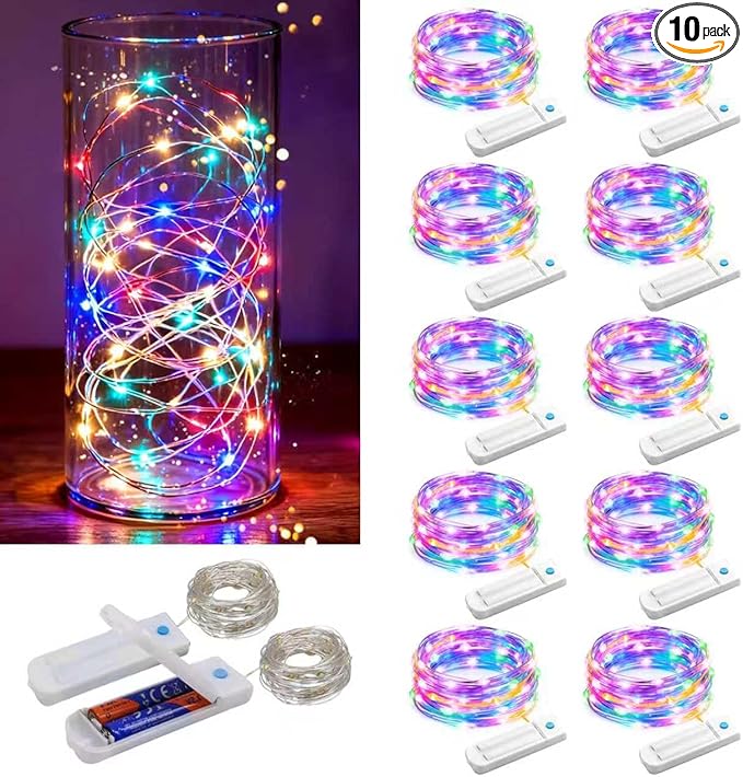ZNYCYE 10 Pack 10 ft 30 LED Mason Jar String Lights 8 Modes with Timer Waterproof Fairy Lights Upgraded Battery（Included Operated for DIY Wedding Party Mason Jar Christmas Decorations (Multi-Color)