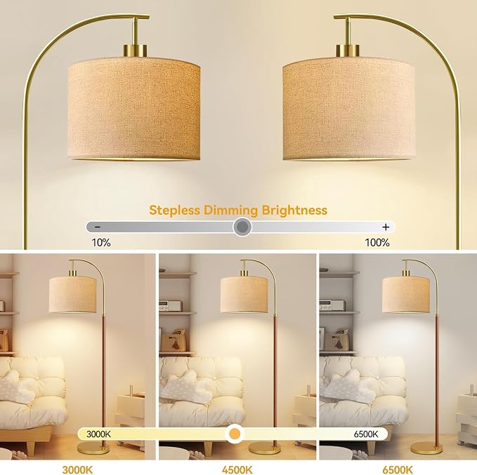 Wood Floor Lamps for Living Room Arc Floor Lamp with Remote Control,Dimmable Farmhouse Floor Lamp Mid Century Modern Standing Lamp with 3 Color Temperature Tall Vintage Floor Lamp For Bedroom Corner