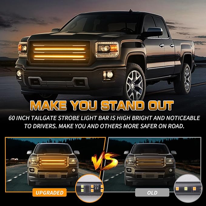 XRIDONSEN 2PCS 24 inch Truck Grill Strobe Lights Strip 288 LED Amber Emergency Lights Tailgate/Rear window/Grille Lights Flashing Warning Caution Safety Light for Plow Trucks Construction Vehicles SUV