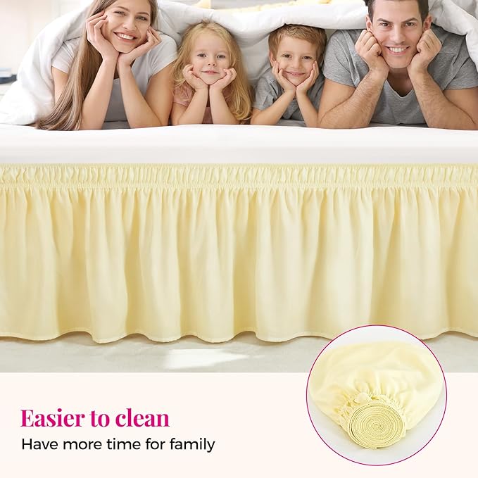 RIMELA Bed Skirt Queen Size 14 Inch Drop, Wrap Around Elastic Bedskirt Solid Microfiber Luxury Hotel Quality Fabric, Easy to Install Machine Washable Wrinkle & Fade Resistant, Light Yellow