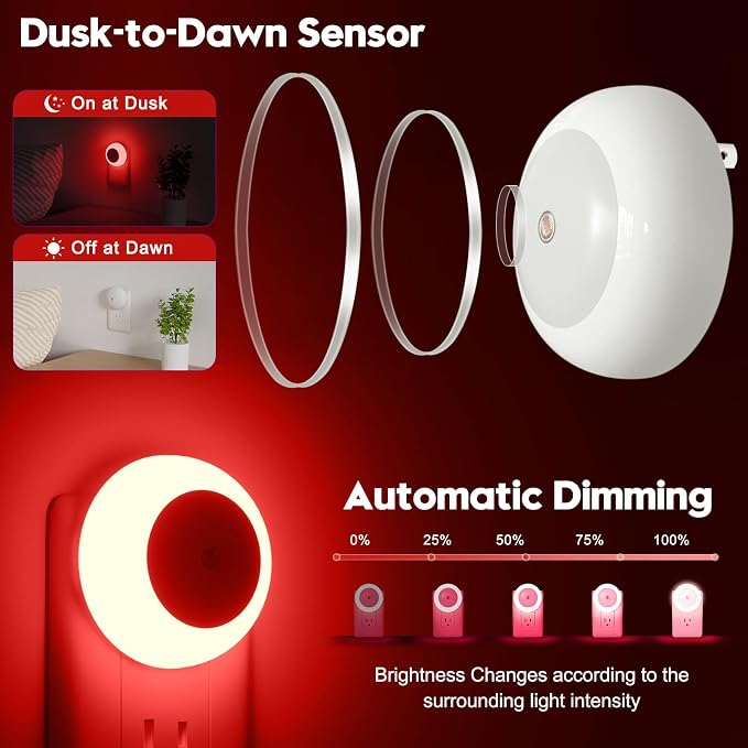 fesnne Night Light, Night Lights Plug into Wall, Dusk to Dawn Sensor, Red Led Night Light 0.5W, 8 Pack Nightlight for Adults, Bedroom, Bathroom, Hallway, Kitchen