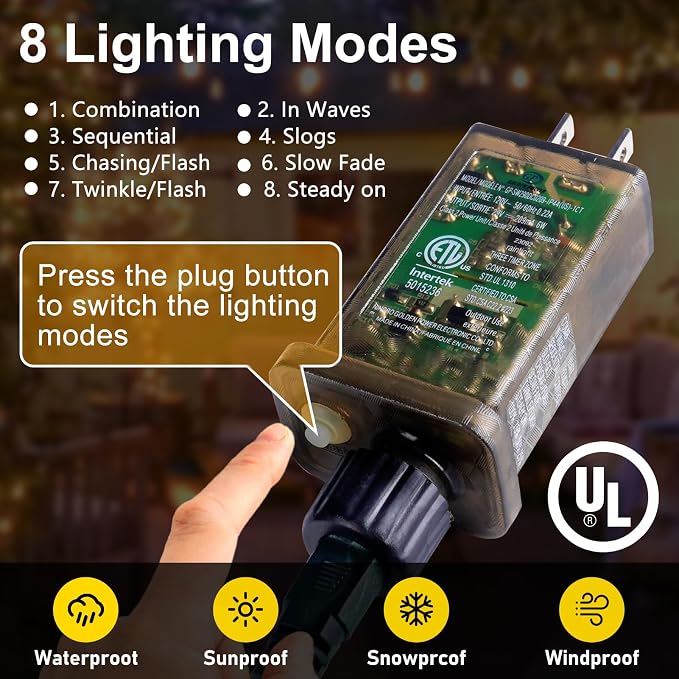KNONEW 100FT 300 LED Outdoor Fairy Lights Plug in, Christmas Fairy Lights Outdoor Waterproof 8 Modes Memory Times for Wedding Bedroom Walls Garden Trees Decoration(Warm White)
