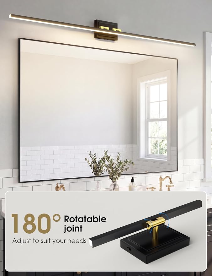 VOLISUN Modern Bathroom Vanity Light 55 inch, Rotatable, 36W Dimmable 5CCT Led Bathroom Light Fixture Over Mirror, Black Gold Bar Vanity Light for Bathroom Mirror Cabinets-ETL Certificated