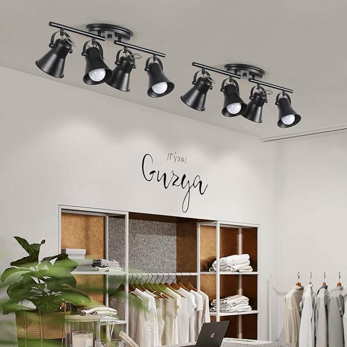 SEEBLEN 4-Light Track Lighting Kit, Directional Ceiling Light, Industrial Black Kitchen Track Lighting Fixtures Ceiling for Kitchen, Living Room, Dining Room, Hallway.