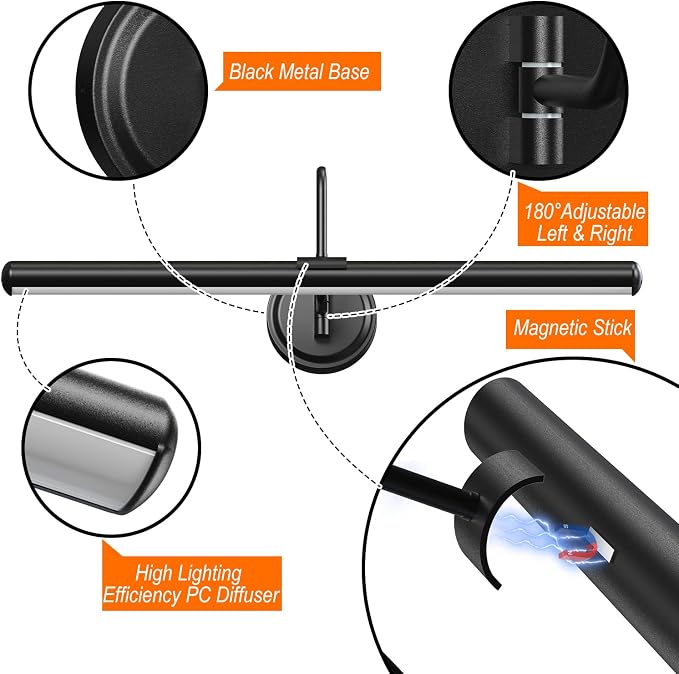 Battery Operated Vanity Lights, Magnetic Mount Bathroom Light Fixture Over Mirror with Remote, Dimmable 3 Color Temp Timer, 22.8 Inch Makeup Mirror Light Bar for Bathroom Bedroom Dressing Table