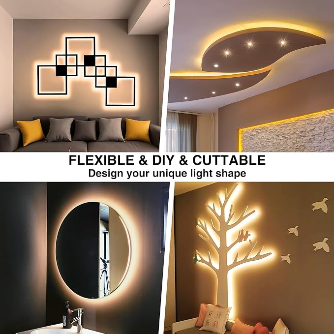 Onforu Warm White LED Strip Lighting, 39.37ft 3000K Dimmable Led Tape Light, 12m Bright 720 LEDs 2835 Flexible Ribbon Christmas Light, 12V Adhesive Rope Lights for Kitchen, Under Cabinet, Bedroom