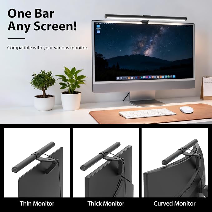 Monitor Light Bar, Eye-Care USB Computer Monitor Lamp for Home Office Gaming, 15.7'' Ultrawide LED Light, 3 Color Temperatures Stepless Dimming Screen Bar