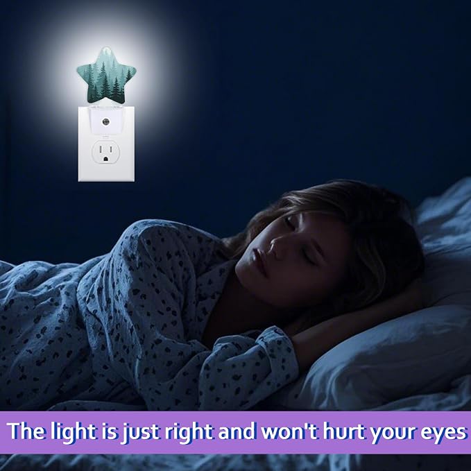 Foggy Fir Forest Night Lights Plug Into Wall,Green Tree Dusk to Dawn Light Sensor Night Light for Kids, Energy Efficient Sleep Friendly Lamp for Bedroom Bathroom Nursery