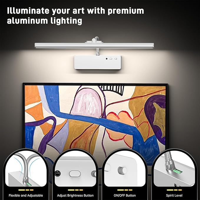 Picture Light, 15.35inch Wireless Picture Lights for Wall Rechargeable, Battery Wall Lights for Pictures, 3 Color Art Lighting for Paintings with Timer and Dimmable for Display Gallery Frame (Silver)