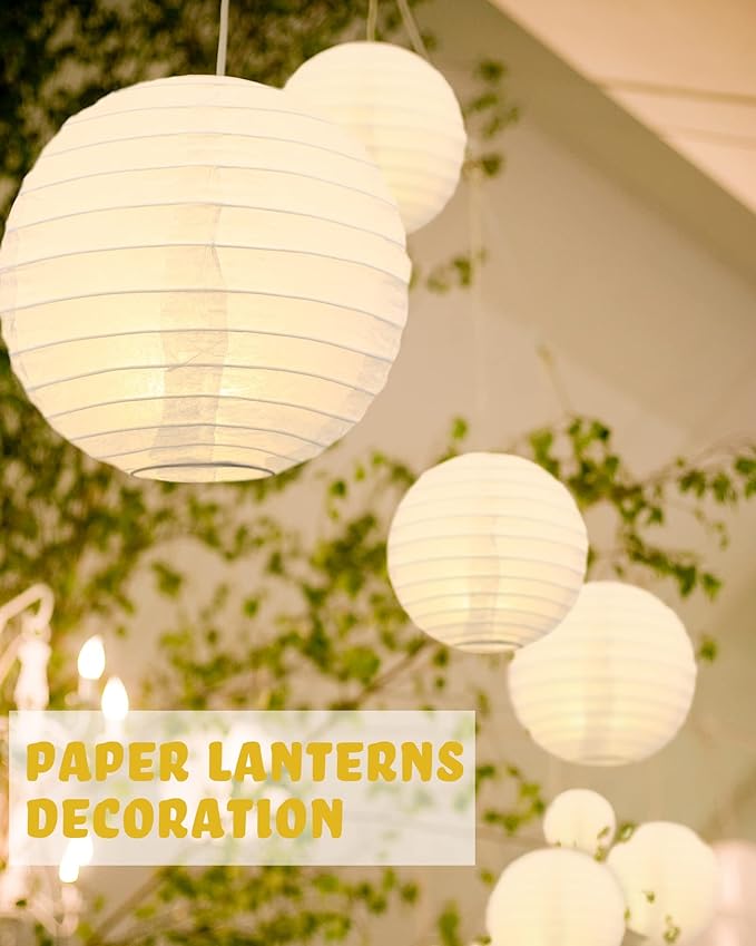 Treela 80 Pcs Paper Lanterns Chinese Japanese Lanterns for Wedding, 4'', 6'', 8'', 10'', 12'' Lamps for Ceiling Hanging Decor Spring Bridal Baby Shower Birthday Party Decorations Easter(White)
