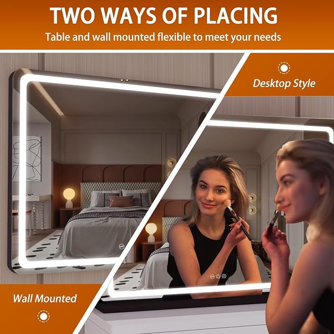 Hasipu Vanity Mirror with Lights, 31.5" x 22.4" LED Makeup Mirror, Lighted Makeup Mirror with Dimmable 3 Modes