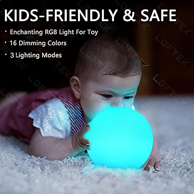 LOFTEK 6-inch LED Light Ball, Rechargeable Nursery Night Light, Hangable | Waterproof Floating Pool Lights, 16 RGB Color Changing & Dimming, Dual Control, Mood Lamp for Room Decor Ambience