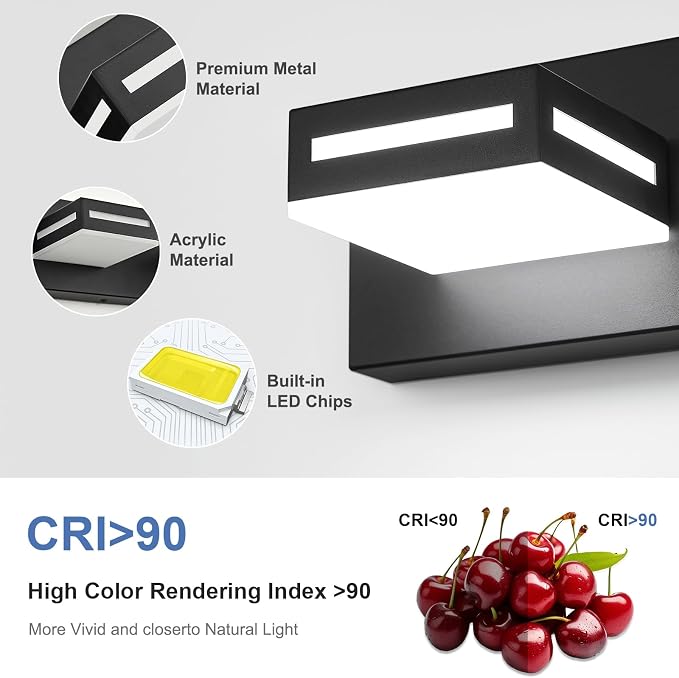 LED Modern Bathroom Light Fixtures, 5-Light 40-Inch Matte Black Vanity Lights for Bathroom Lighting Fixtures Over Mirror, 6000K Cool White 350° Rotatable Wall Lamp