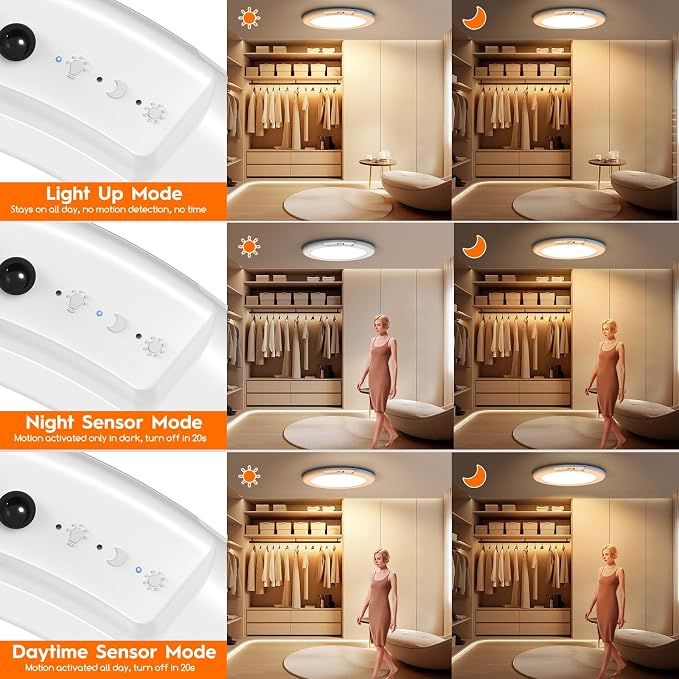 2 Pack Rechargeable Motion Sensor Ceiling Light with Remote, Wireless Battery Operated Closet Light with 13 Colors Changing, 0.55″ Magnetic Lights for Shower Bathroom Closet Hallway Pantry