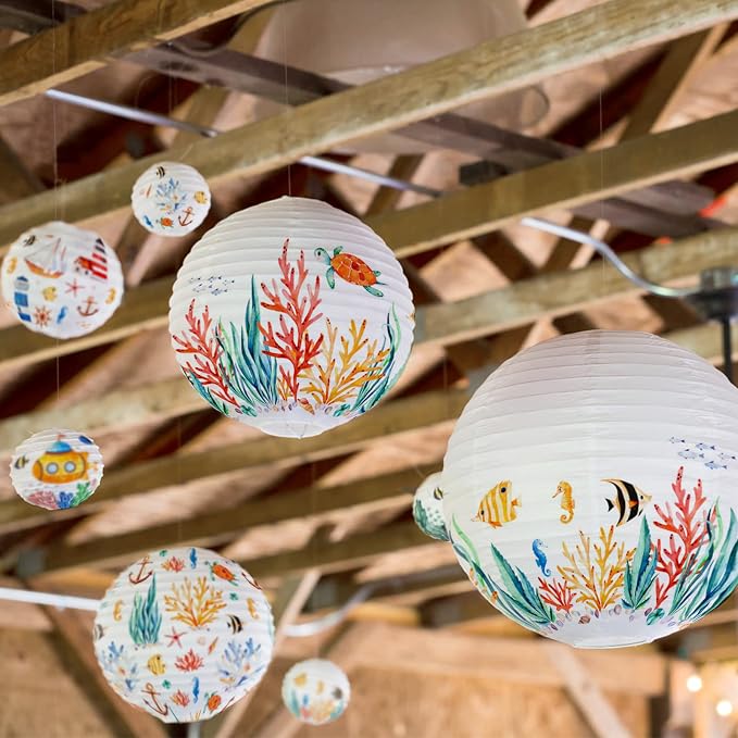 10pcs White Round Hanging Paper Lanterns, 4 Size | Chinese Paper Lanterns, Party Wedding Anniversary Decorations