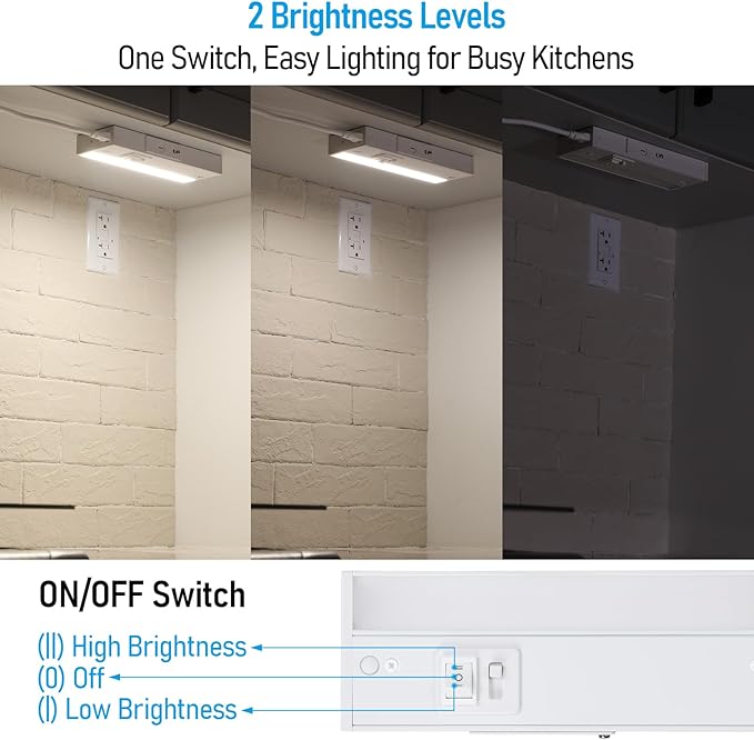 TORCHSTAR LED Under Cabinet Lighting 5CCT, 8 Inch 6W 450LM, Hardwired & Plug-in, 5 Color Selectable CRI90 120V ETL T24 Listed Dimmable Under Counter Lights for Kitchen, White Aluminum Housing, 4 Pack