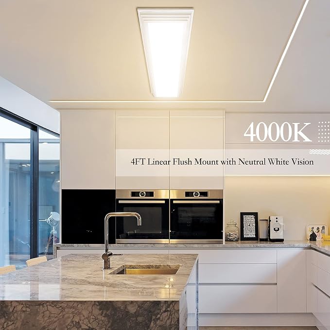 Dimmable 4FT LED Wraparound Light, 3 Color Temperature 3000K/4000K/5000K CCT 50W 5500LM 4 Foot Kitchen LED Light Fixture, Flush Mount 48 Inch Linear Ceiling Lighting Fixture, 4 Pack