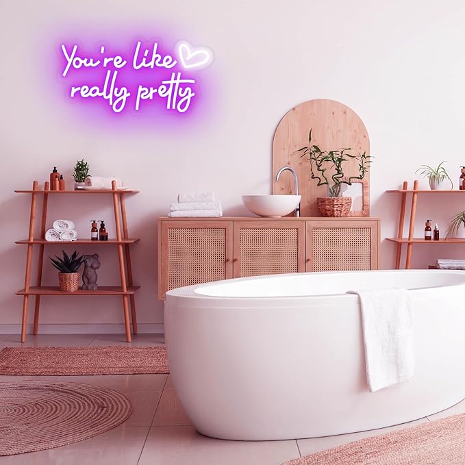 You're Like Really Pretty Neon Sign Wall Decor for Bedroom/Girls Room/Salon/Party/Present - 16"x8" Purple Your Like Really Pretty LED Sign Light for Women, Heart Design & 100,000H Lifespan