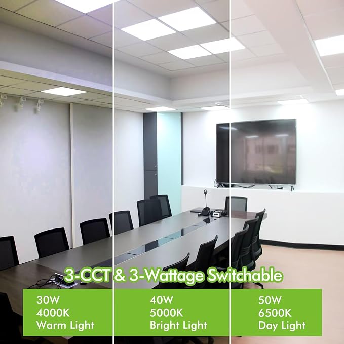 hykolity 2x2 LED Flat Panel Troffer Light,5CCT Dimmable,Drop Ceiling 2Pack | 30W-50W 5CCT 3000K-6500K Selectable 0-10V Dimmable Ultra Slim Recessed ETL Listed for Office Classroom Hospital Garage Retail
