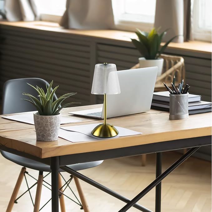 Cordless Rechargeable Metal Table Lamp, Cube Shade, Gold | 4000mAh Battery Operated, 3 Color Modes, Dimmable LED Touch Beside Ambient Light, Portable for Bedroom Restaurant Outdoor