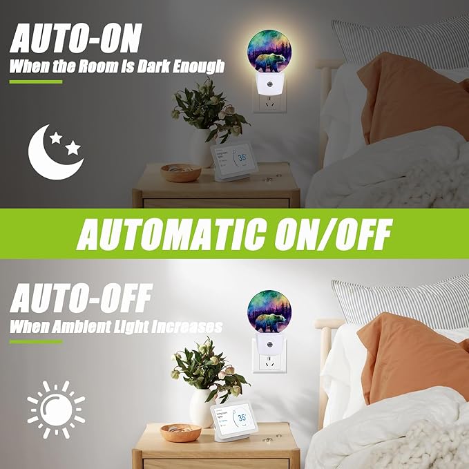 Aurora Forest Night Light,Magical Bear Night Lights Plug into Wall for Kitchens Toilets Bedroom Decorative Half Round Nightlight Led Lamp 0.5W Sleep Friendly