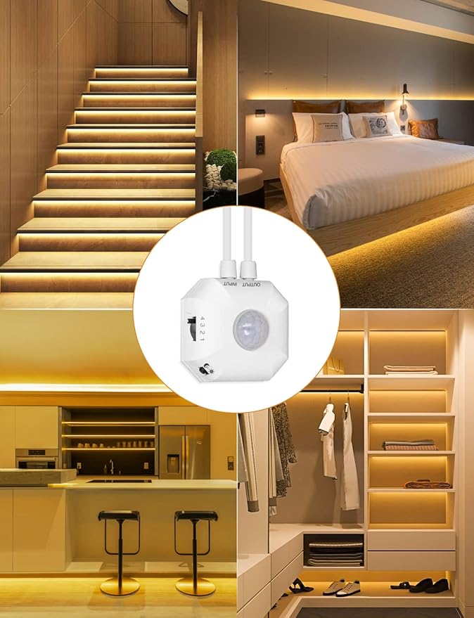 Daymeet Motion Sensor LED Strip Lights, 9.8ft Under Bed Lights Motion Activated LED Bedside Lamp Illumination with Automatic Shut Off Timer Indoor Night Light Closet Lights (Warm White) NO APP