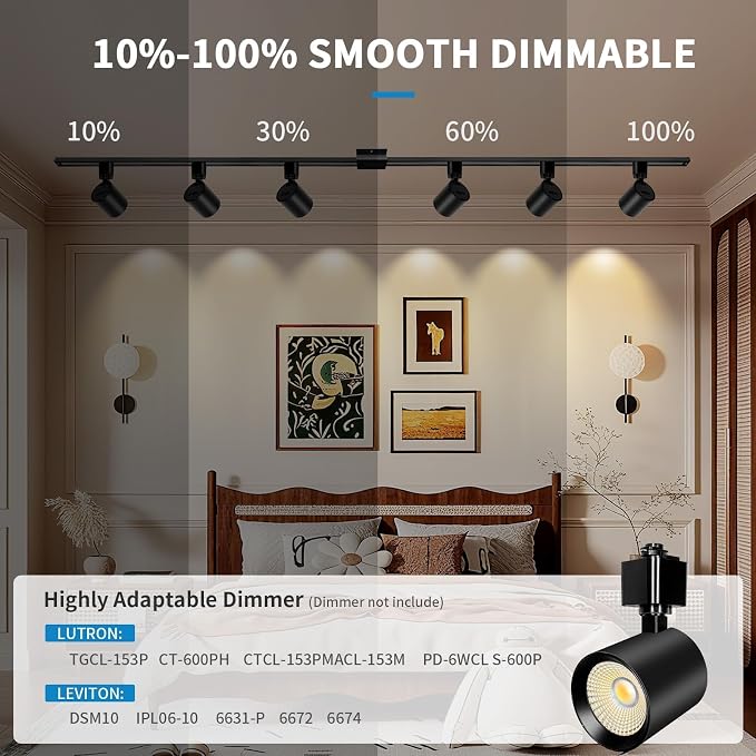 2-Set 5-Color 6-Light LED Track Lighting Kit with 6.6FT H Type Track Lighting Rail, DimmableTrack Lights with Floating Canopy, Ceiling Spot Light Flicker Free, CRI90+, 36° Beam 10W 800lm, Black