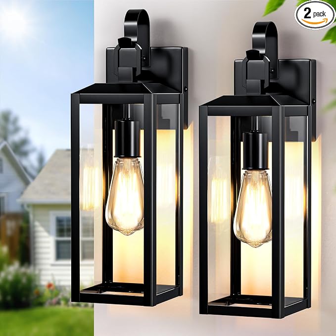 16'' Outdoor Wall Lights 2 Packs, Black Exterior Lighting Fixtures | Large Front Porch Light Outside Lights for House, Waterproof Modern Outdoor Sconce Lanterns, Farmhouse Garage Door Light