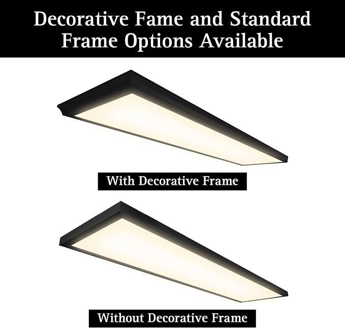 Ultralux Framed 1x4 Surface Mount LED Panel Dimmable 5CCT Matte Black 2Pk | 4000 lumens, 120-degree beam, CRI>80, 48.5 x 12.5 x 1.2 in, aluminum, fits junction boxes, over 50,000 hours