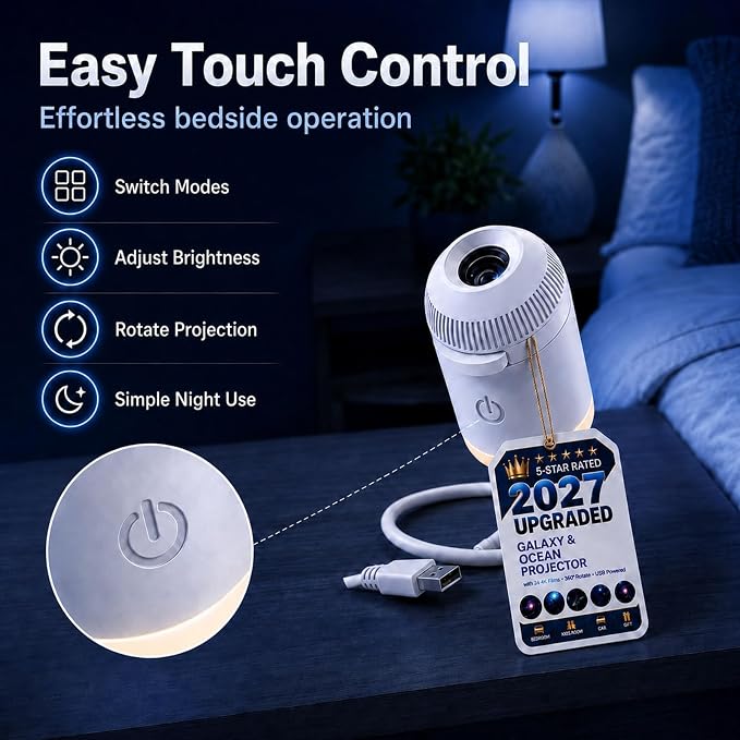 2027 Upgraded Hd Smart Dynamic 5d Holographic Night Light Projector, Plug and Play Hd Star Projector, 360° Adjustable Hd Galaxy and Ocean Projector for Bedroom Ceiling (24 Projection Films)