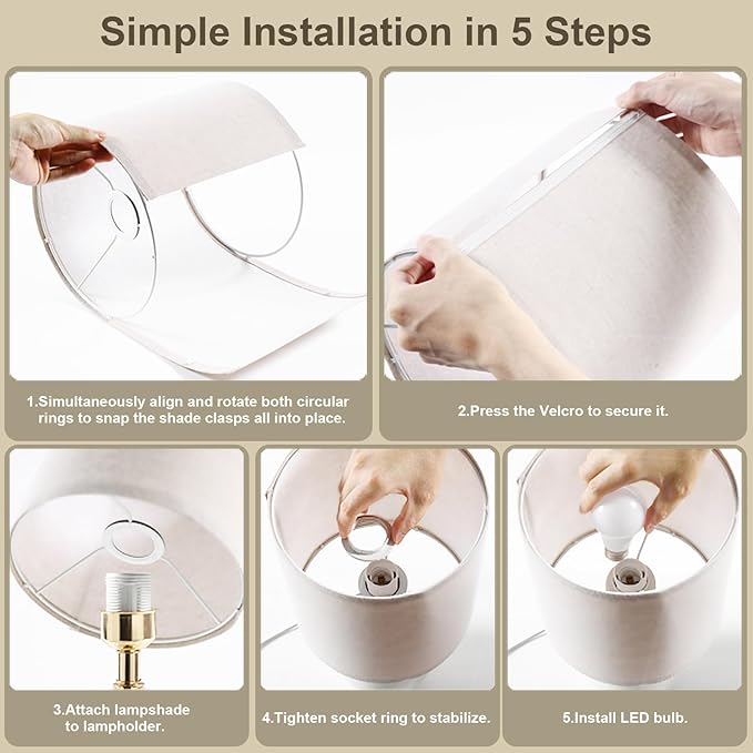 17.3" Table Lamp Set of 2 for Living Room Bedroom, Bedside Lamps for Night Stands, Desk Nightstand Lamp Dimmable, Modern Linen Cream Ceramic Lamps (White-B)