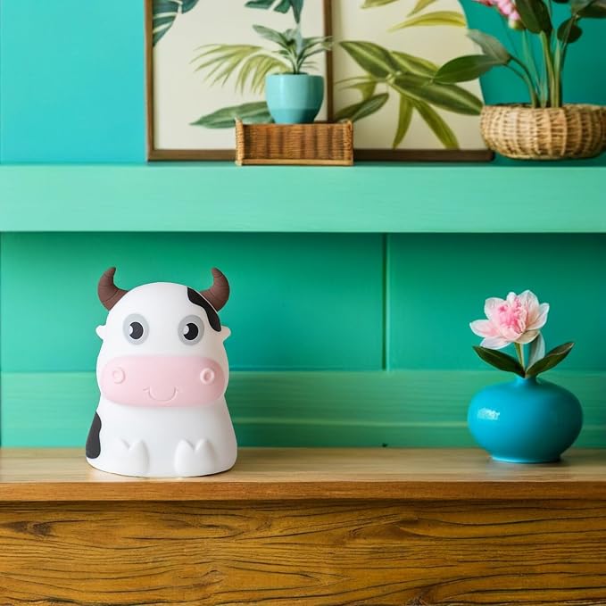 DOITOOL Cow Night Light Silicone Baby Night Lamp Cartoon Nursery Light Tabletop Bedside Lamp for Kids Room Decor Nursery Birthday Gift