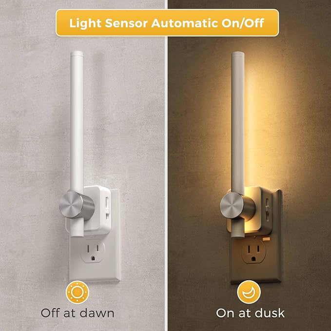 L LOHAS LED Night Light, Night Lights Plug into Wall, Bathroom Nightlight | 2 Pack, 0-200LM, Dusk to Dawn Sensor 2W Dimmable Nightlights, Soft White 3000K, Modern Nightlight for Adults Mirror Restroom