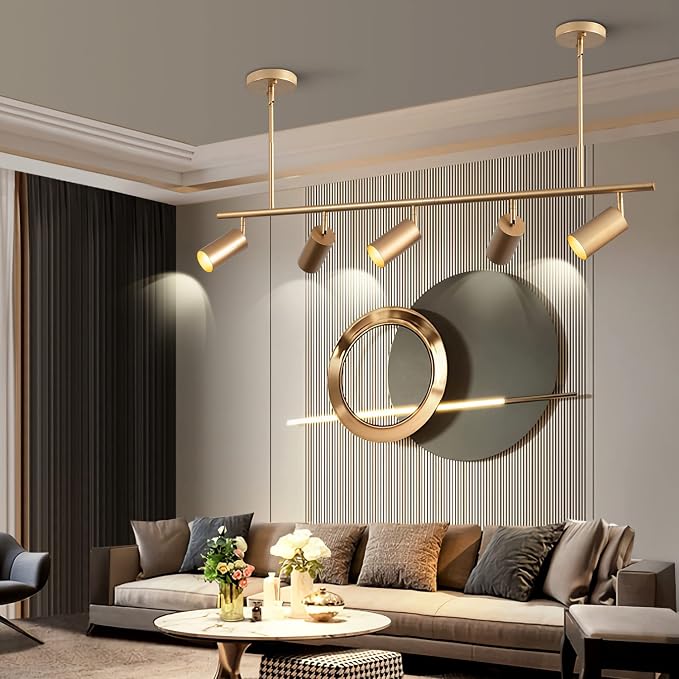 5-Light LED Track Lighting Kit Gold Track Light Flexibly Rotatable Light Head Modern Spot Lighting for Kitchen Living Room Dining Room Bedroom Closet Bar