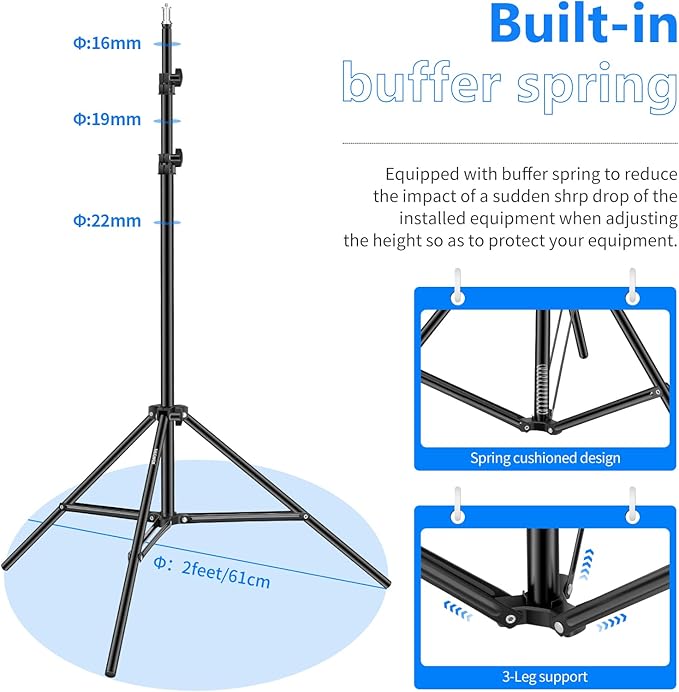 Neewer 6.23 Feet/190CM Aluminum Light Tripod Stands For Studio Kits, Photography Lights, Softboxes(Black,2 Pack)