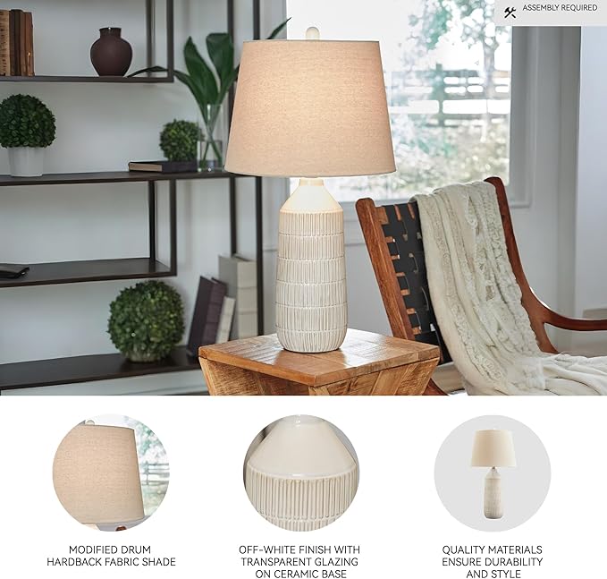 Signature Design by Ashley Willport Modern 26.5" Ceramic Table Lamp, Set of 2, Beige