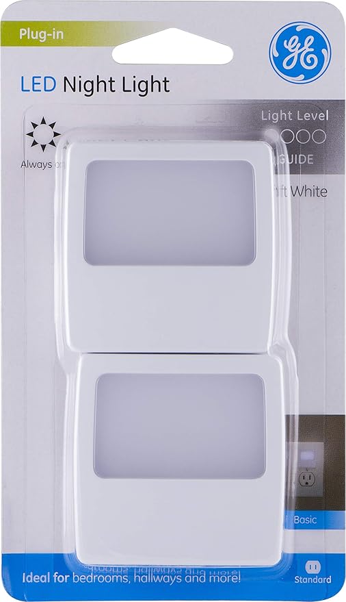 GE White Always-On LED Night Light, Plug into Wall, Compact, Soft Glow, UL-Listed, Ideal for Bedroom, Nursery, Bathroom, Hallway, 11311,(Pack of 8)