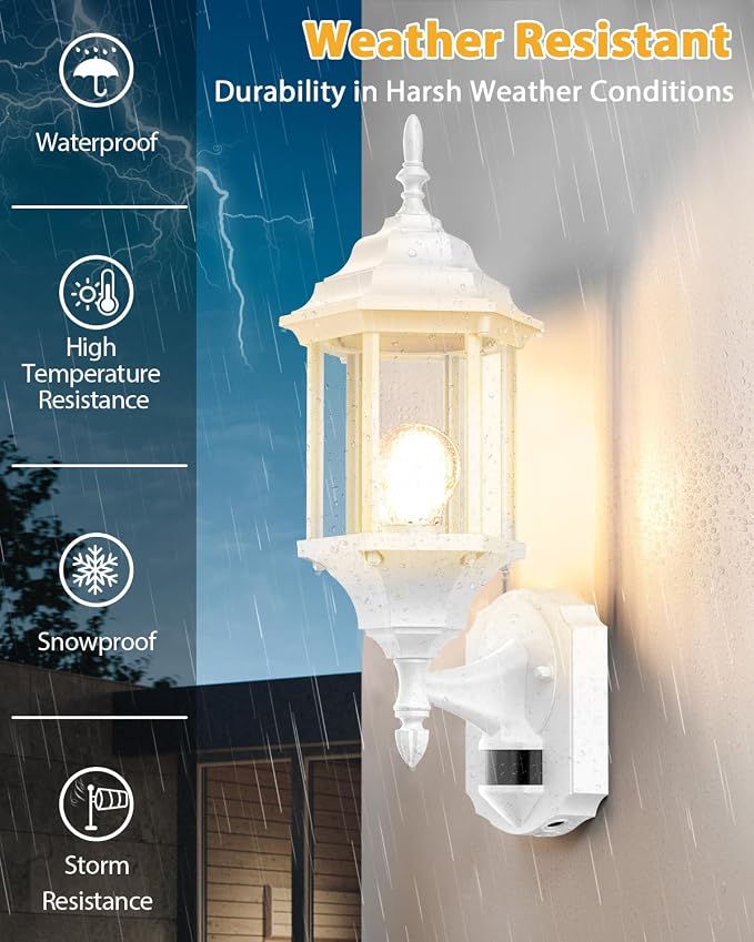Redluck Motion Sensor Outdoor Lights, 2 Pack 16 inch Dusk to Dawn Outside Porch Lights, Waterproof Anti-Rust Aluminum Outdoor Wall Lights Exterior Lighting Fixtures for House, Garage, Front Door