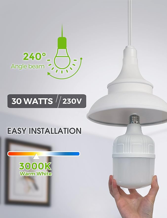 L LOHAS LED Super Bright Light Bulbs, 250-300W Equivalent | 3400LM E26 Garage LED Bulb, 3000K Soft White, 30 Watt High Lumen LED Bulb, w/E39 Adapter for Commercial Warehouse Factory Bac