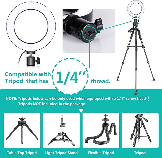 Ring Light OEBLD Dimmable with 3 Light Modes & 10 Brightness Level LED Ring Fill Lights for Phone Live Stream Makeup YouTube Shooting (C(10''Ring Light with Clip))
