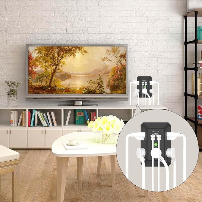 USB Wall Charger, Surge Protector, QINLIANF 5 Outlet Extender with 4 USB Charging Ports(2U2C) 3-Sided 1680J Power Strip Multi Plug Outlets Wall Adapter Spaced for Home Travel Office,Black