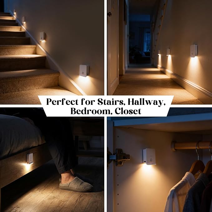 ZISUYU Rechargeable Motion Sensor LED Night Light, Step Light, 3000K Warm | USB Rechargeable Magnetic Stick-On Lamp, Wireless Wall Light for Stair Hallway Bedroom Bathroom Kitchen Closet(2 Pack)