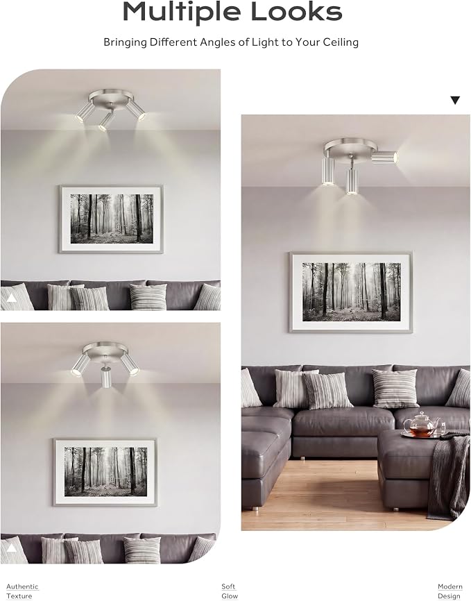 FEMILA 3 Light Track Lighting, 3000K Bulbs Included, Brushed Nickel Round Ceiling Spot Lighting, Adjustable Ceiling Light Fixture for Kitchen, Bedroom, Living Room, Office, 4FS109F-3 BN