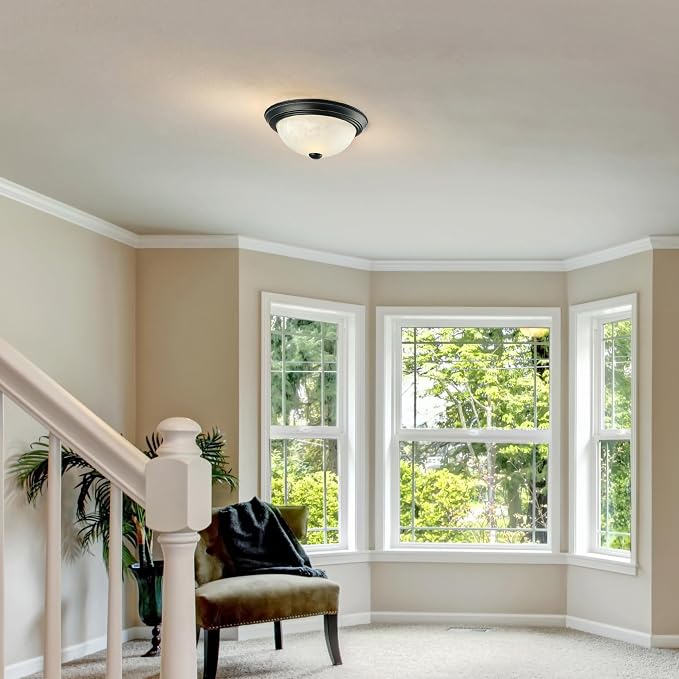 Design House 587519 Traditional 2 Pack 2-Light Indoor Dimmable Ceiling Light with Alabaster Glass for Bedroom Hallway Kitchen Dining Room, Oil Rubbed Bronze, 11-Inch | Dimmable, Ceiling Mount, Traditional, Steel, 2-Pack, Lighting, 587519