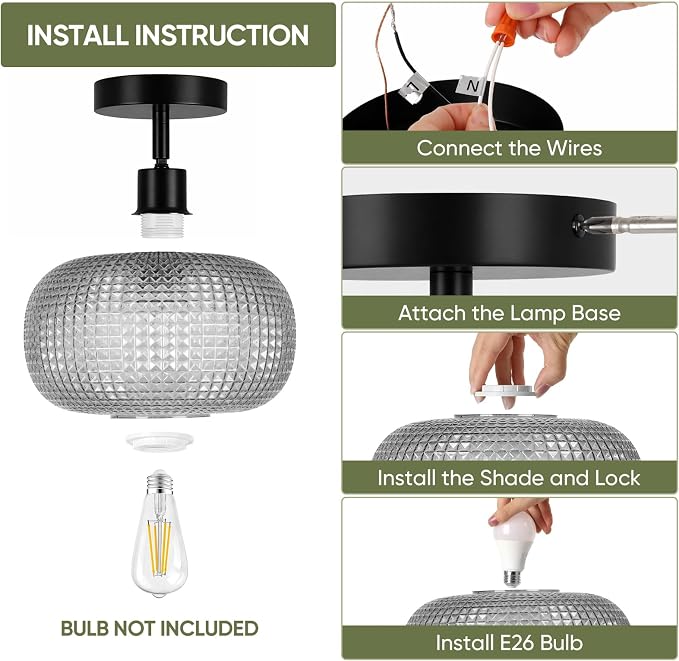 ROTTOGOON Semi Flush Mount Ceiling Light, Adjustable Hanging Sloped Ceiling Lights with Smoky Gray Glass Shade Modern Hallway Light Fixtures for Kitchen Bathroom Entryway Bedroom (Bulb Not Included)
