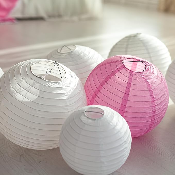 Mudra Crafts White Paper Lanterns Wedding Party Decorations - Mixed 10 Round Hanging Ceiling Lanterns, 10 Pack, Decorative Lamp Shades