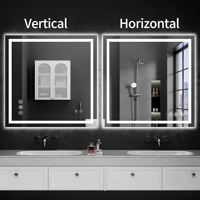 36"x36" LED Bathroom Mirror with Lights, Dimmable, Anti-Fog, Lighted Bathroom Vanity Mirror for Wall, Backlit + Front Lit, Memory Function, Shatter-Proof, Tempered Glass