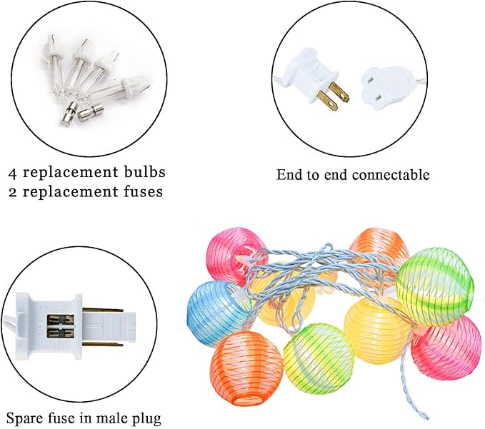 8.5Ft Multicolor Lantern String Lights, Summer Printed String Lights with 10 Colorful Light Bulbs, Nylon Lantern Lights for Patio Bedroom Window Garden Porch Party Decor, White Wire